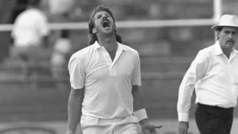 Somerset County Cricket Club Sir Ian Botham screaming on the field