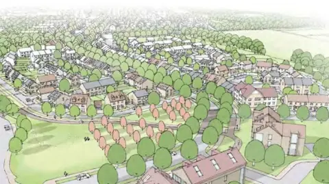 Persimmon Homes A drawing showing a close-up aerial view of what the development will look like