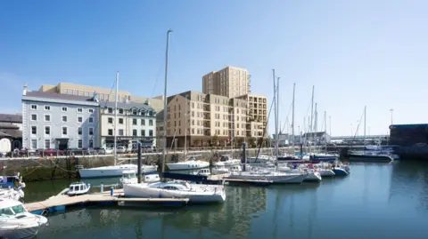 WYYTTAVIN Artist's impression of the building overlooking the boats in the inner habour