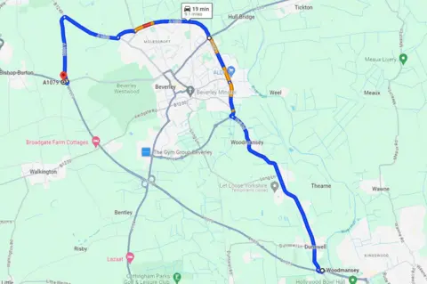 Google A screenshot of a diversion map showing the route motorists will need to take.