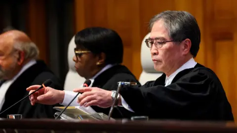Reuters Yuji Iwasawa, President of the International Court of Justice (ICJ), attends a session at The Hague, the Netherlands (22 October 2025)