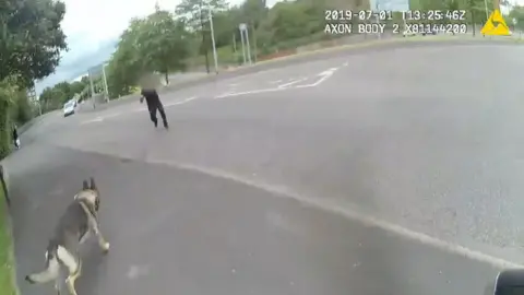 Staffordshire Police Police dog Audi chases down a man armed with a knife in Stoke-on-Trent town centre