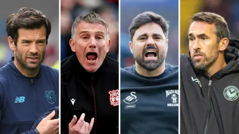 Cardiff City boss Brian Barry-Murphy, Wrexham manager Phil Parkinson, Swansea City head coach Vitor Matos and Newport County boss Christian Fuchs 