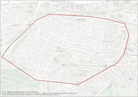 Glasgow City Council Map showing Pollokshields with a red circle around the area, showing the boundary of the FCZ