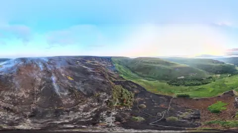 Derby Mountain Rescue Team Tintwistle - damage to the moors where fire has ravaged the area