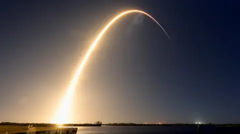 A SpaceX Falcon 9 rocket launches carrying Firefly Aerospace's Blue Ghost lunar lander