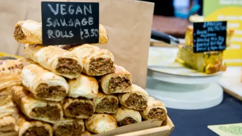 Getty Images Vegan sausage rolls for sale during Plant Powered Expo 2020 at Olympia London