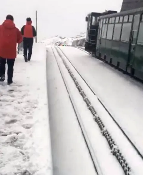 Snowdon Mountain Railway Snow at the summit of Snowdon was causing disruption to the mountain railway