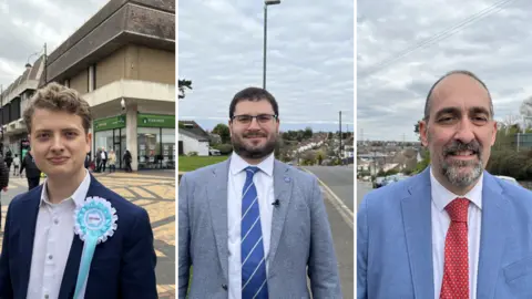 Composite of three images of candidates in Bexley council elections. 