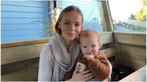 Zoie O'Brien/BBC Bee Foster and baby Joey