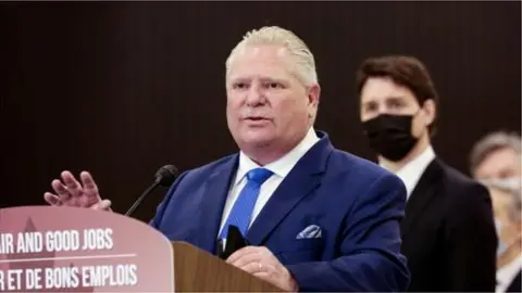 Reuters Ontario Premier Doug Ford speaks at the Stellantis Automotive Research and Development Centre in Windsor, Ontario