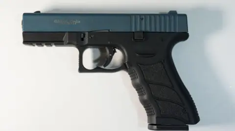 A Turkish manufactured top-venting blank firer (TVBF) at Lloyd House in Birmingham, during a campaign about a Firearms Amnesty.