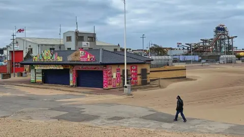 John Byford Closed seafront stalls at Easter