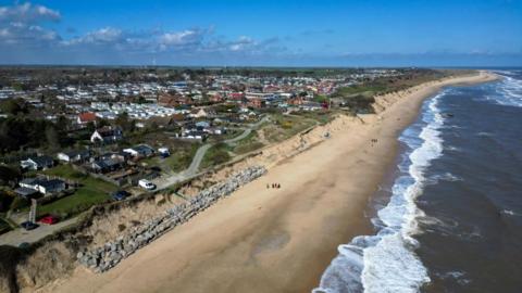 Drone image of Hemsby village and beach