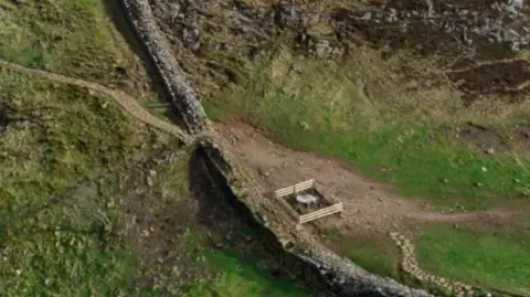 Northumberland National Park Authority Fence around the Sycamore Gap stump