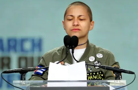 Getty Images Tears roll down the face of student Emma Gonzalez as she observes 6 minutes and 20 seconds of silence while addressing the March for Our Lives rally on March 24, 2018 in Washington, DC.