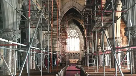 Diocese of St Asaph Scaffolding in church