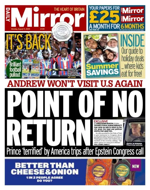 The headline on the front page of the Daily Mirror reads: "Point of no return".