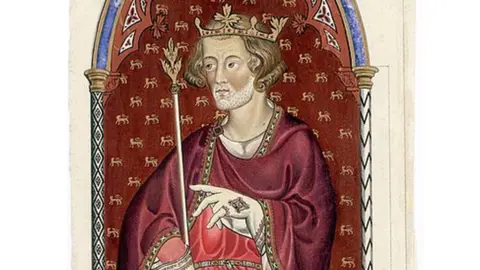 Hulton Archive/Getty 1825 sketch of King Henry III wearing red gown and crown