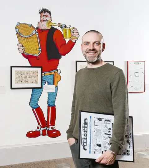 SNS Group Roddy Scott Frank Quitely with Desperate Dan at the Kelvingrove Exhibition