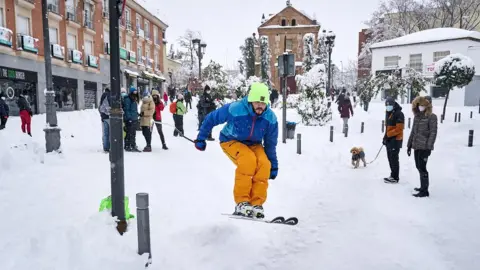 Getty Images A skier seen in action during the Filomena heavy snowfall