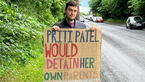 A protester outside Derwentside