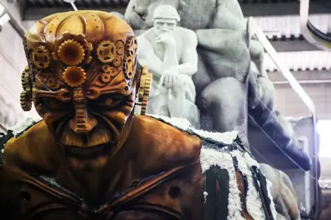 BBC A close-up of a figure representing Frankenstein