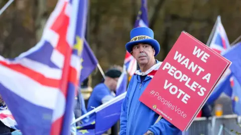 Getty Images Pro-remain campaigner holding a "we want a people's vote" placard