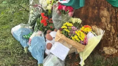 Floral tributes at the roadside