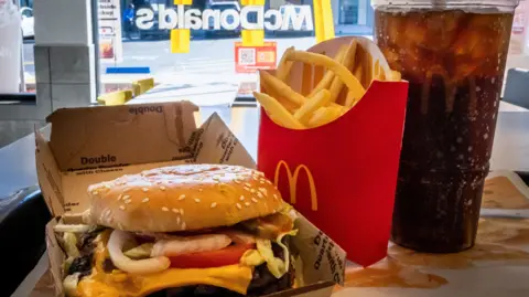 Getty Images A double quarter pounder with cheese, fries, and a drink arranged at a McDonald's restaurant in El Sobrante, California.