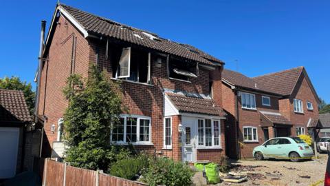 Fire ravaged house in Sunny Close, Costessey