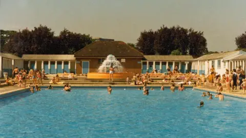 Redbridge Council Valentines Park's original lido pictured in the 1980s