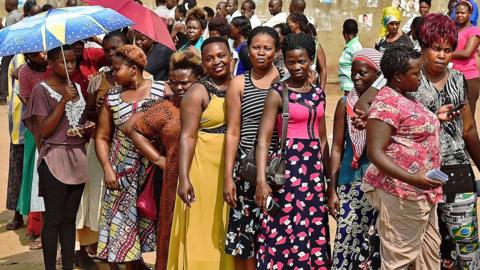 A line of women in Uganda pictured in the capital, Kampala, in 2016