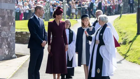 Reuters The Prince and Princess of Wales at St Davids Cathedral in Pembrokeshire on the anniversary of the late queen's death