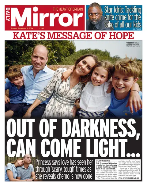 Daily Mirror front page carrying the headline "Out of darkness, can come light..."