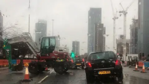 Sinead Haycox Empty digger blocking traffic heading into town on Chester Road