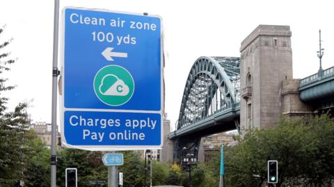 Clean Air Zone sign next to the Tyne Bridge