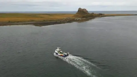 BBC Fishing boat with Holy Island in view