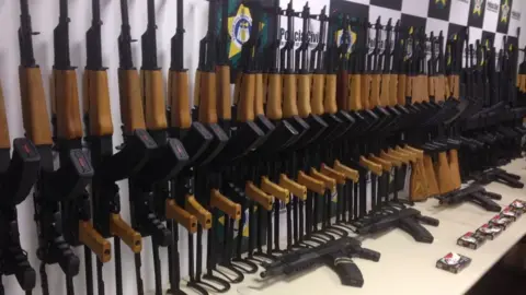 Rio police handout Picture from 2017 shows the rifles intercepted by the Rio police