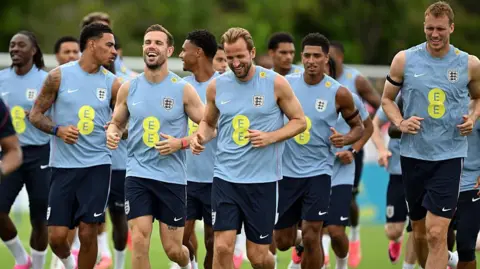 The England squad in training 