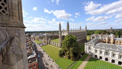 Cambridge University's Kings College Chapel, pictured from high up