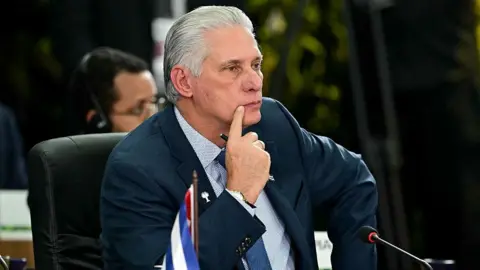 Getty Images Cuba's President Miguel Diaz-Canel gestures during the BRICS summit second plenary session in Rio de Janeiro, Brazil, on July 6, 2025