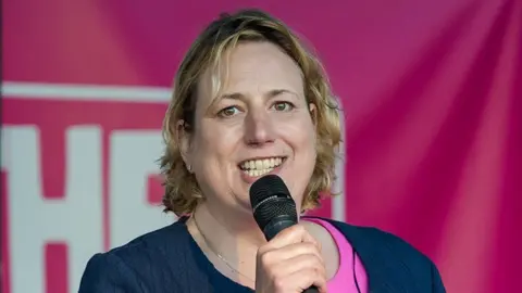Getty Images Antoinette Sandbach speaks during an anti-Brexit rally in Parliament Square, London, 2019