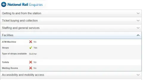 National Rail Enquiries National Rail information showing there is a butcher at the station