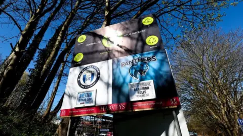 Getty Images Fixtures board outside The Shay stadium