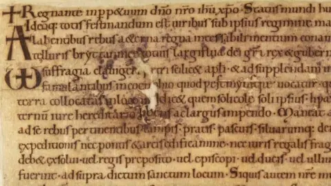 A brown and beige document covered in ancient text