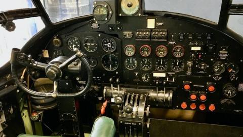 The cockpit of the Lancaster simulator at the RAF museum in Manston