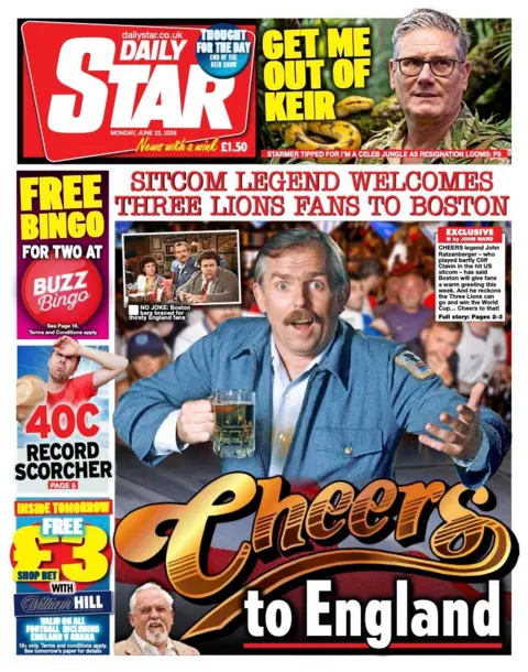 The Daily Star's front page headline reads 'Cheers to England'