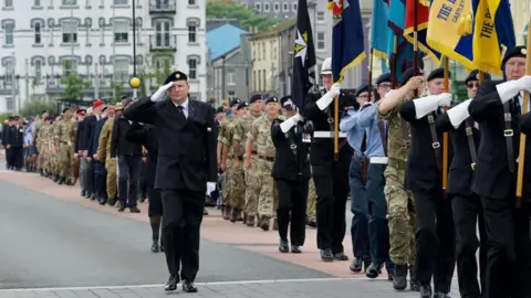 PhotoMann Servicemen and women march on Douglas Promenade 