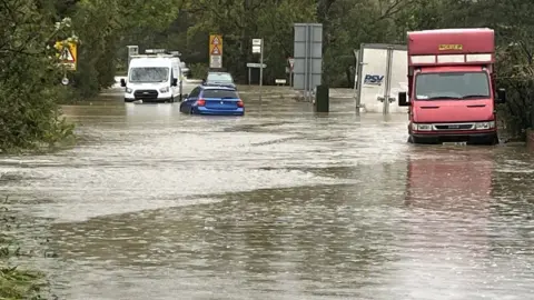 BBC The A615 between Matlock and Alfreton flooded